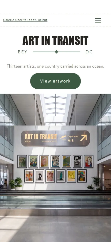 Arts in Transit homepage on a mobile phone